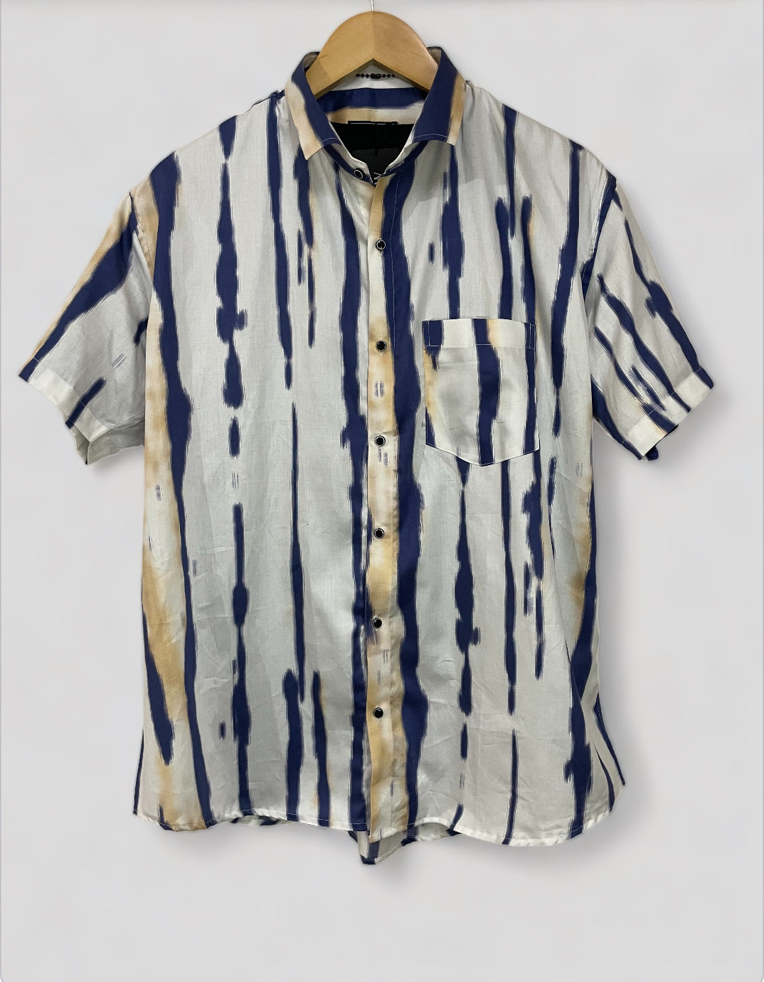 Blue Stripes Printed Half Sleeves Cotton Shirt