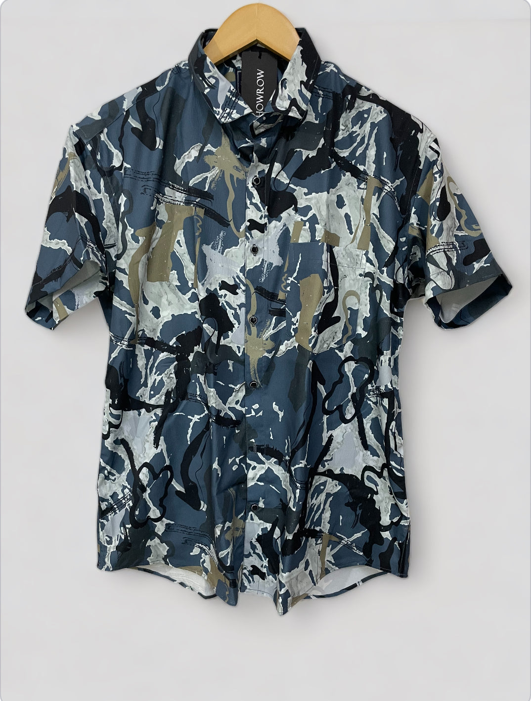 Navy Blue Abstract Printed Half Sleeves Cotton Shirt