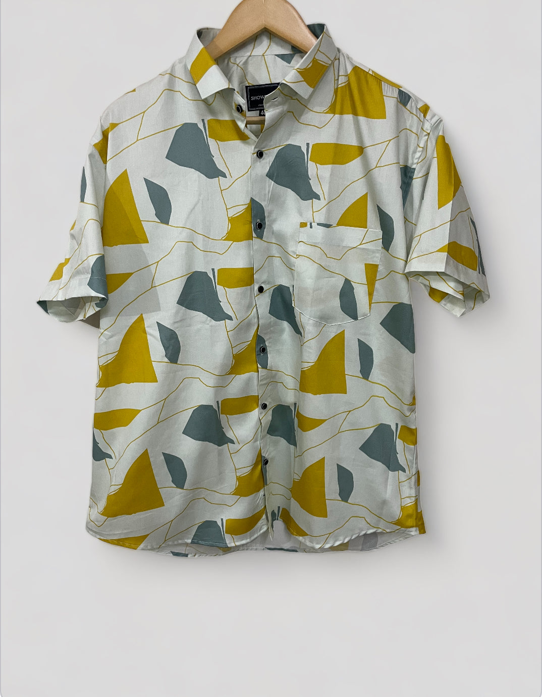 Abstract Yellow Printed Half Sleeves Cotton Shirt