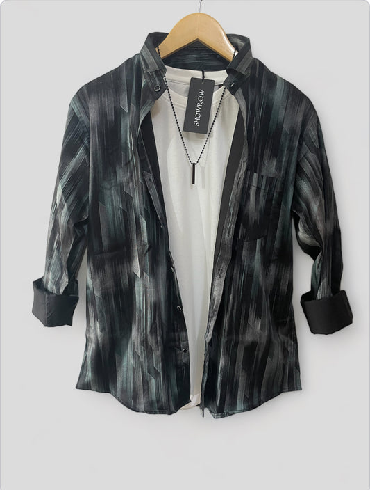 Black Structured Printed Full Shirt