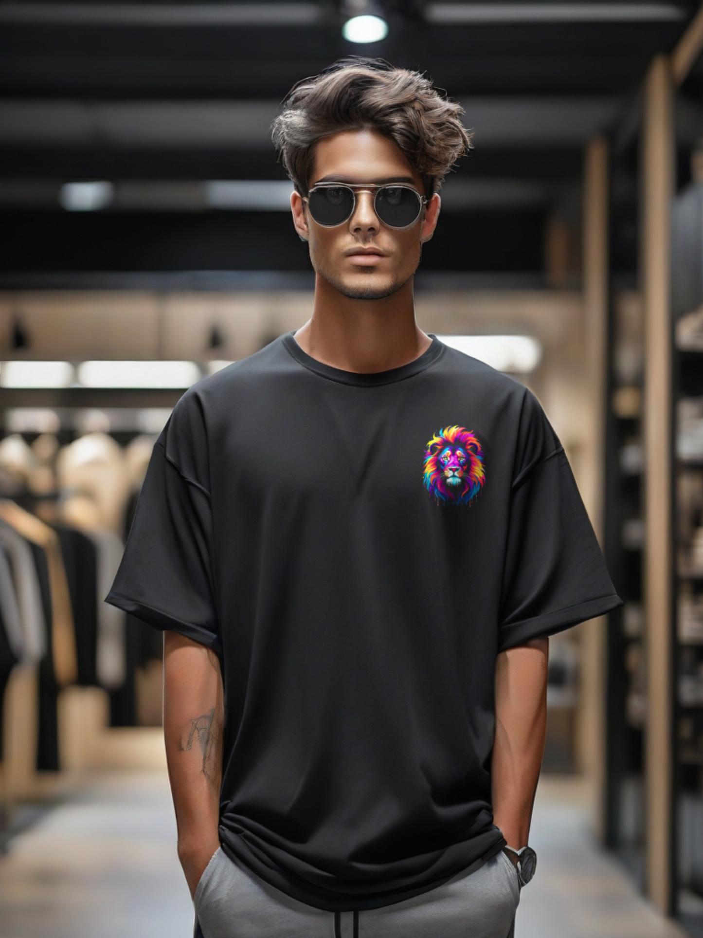 Lavish Lion : Black Oversized T-Shirt