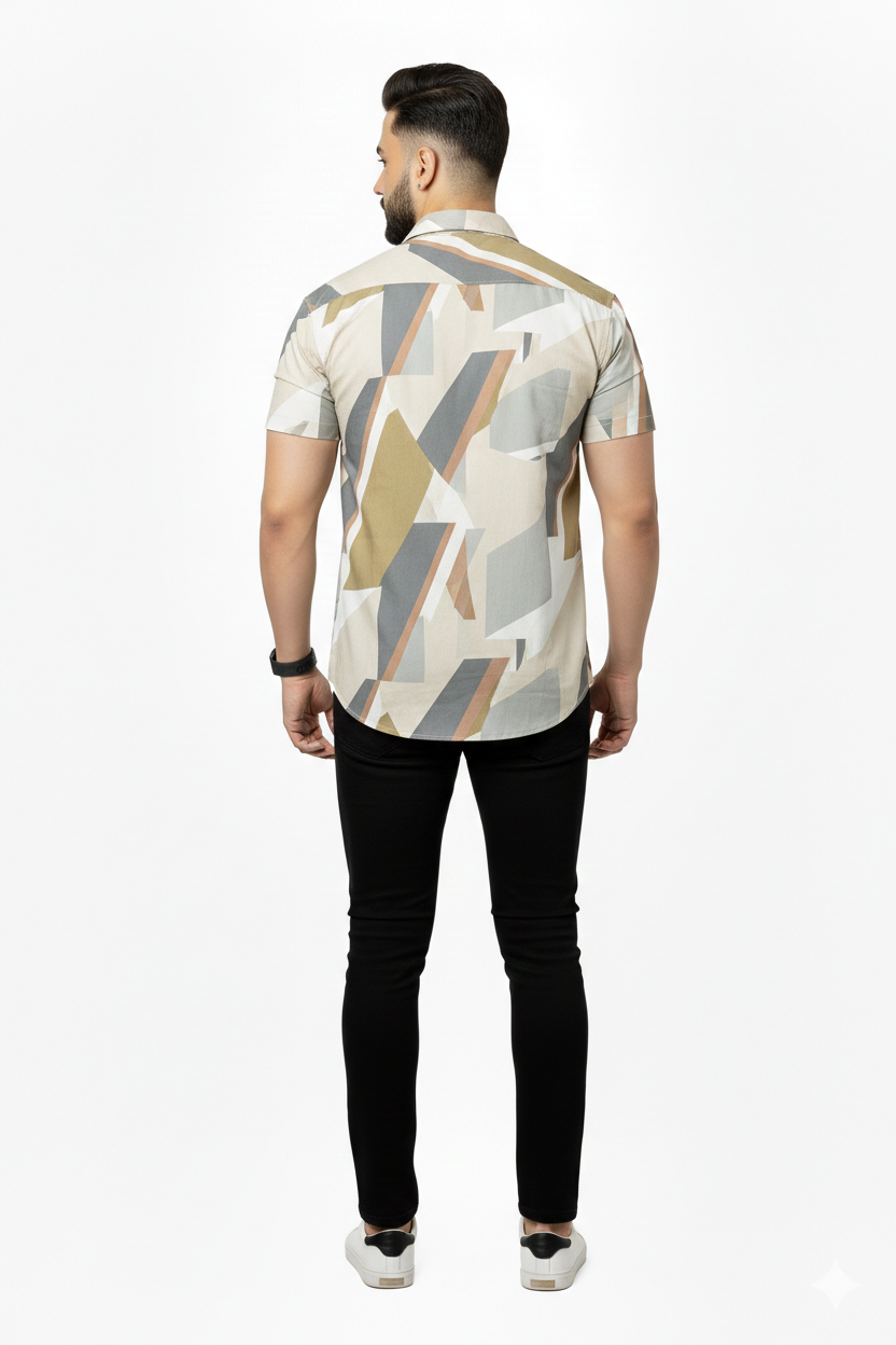 Abstract Brown Printed Half Sleeves Cotton Shirt