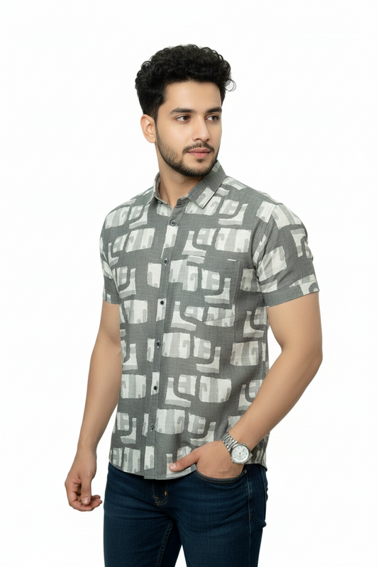 Abstract Blocks Half Sleeves Shirt