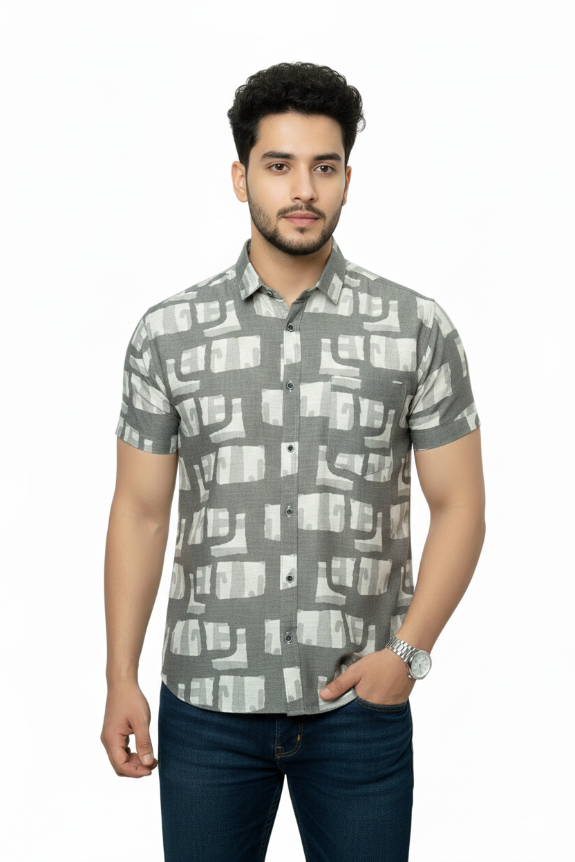 Abstract Blocks Half Sleeves Shirt