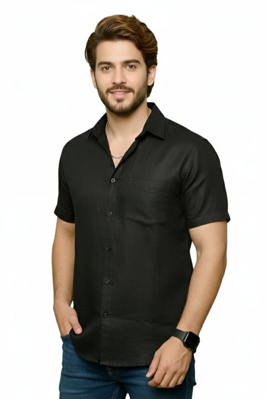 Linen- Black half sleeves shirt