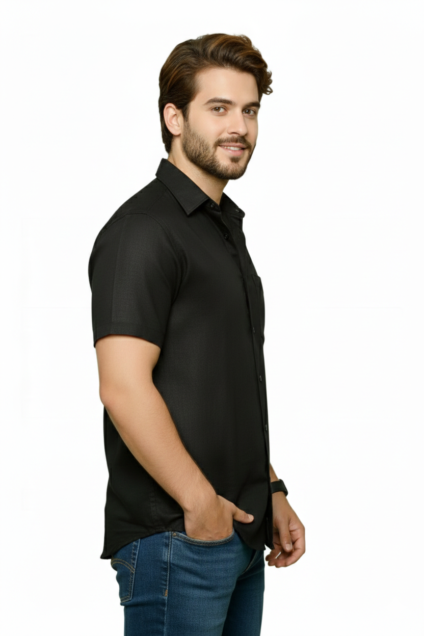 Linen- Black half sleeves shirt
