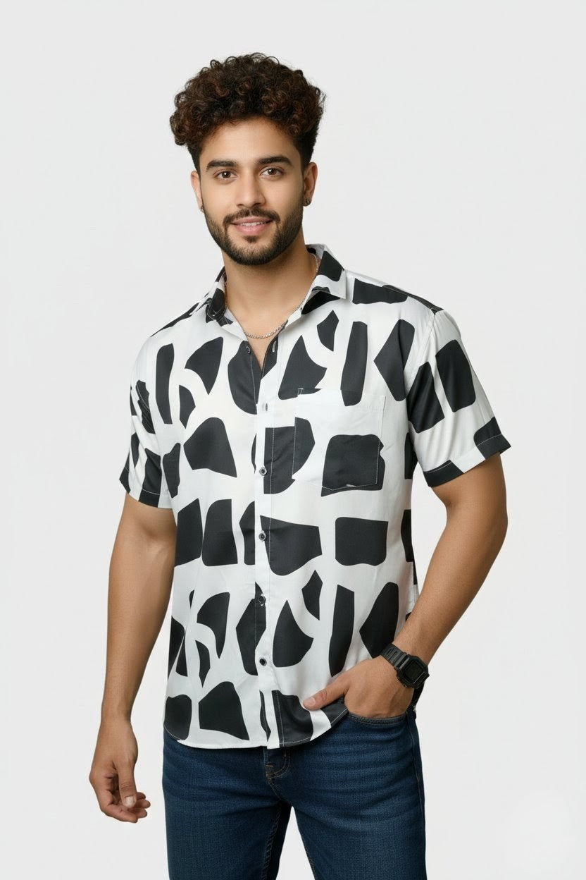 Black Shapes Printed Half Sleeves Cotton Shirt