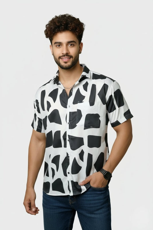 Black Shapes Printed Half Sleeves Cotton Shirt