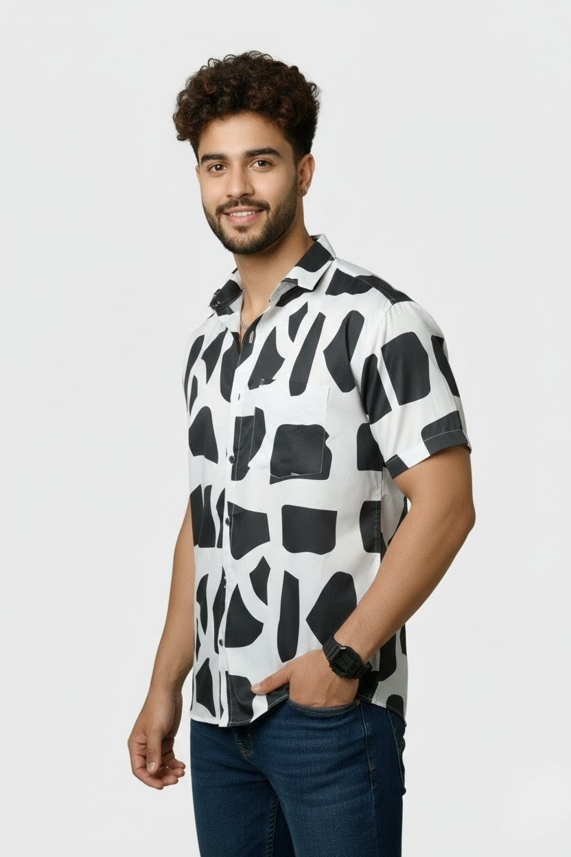 Black Shapes Printed Half Sleeves Cotton Shirt