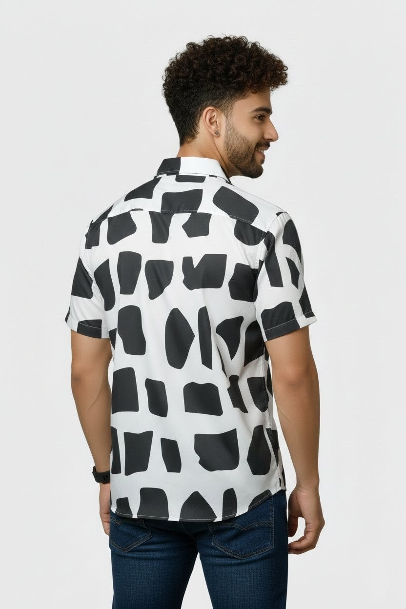 Black Shapes Printed Half Sleeves Cotton Shirt