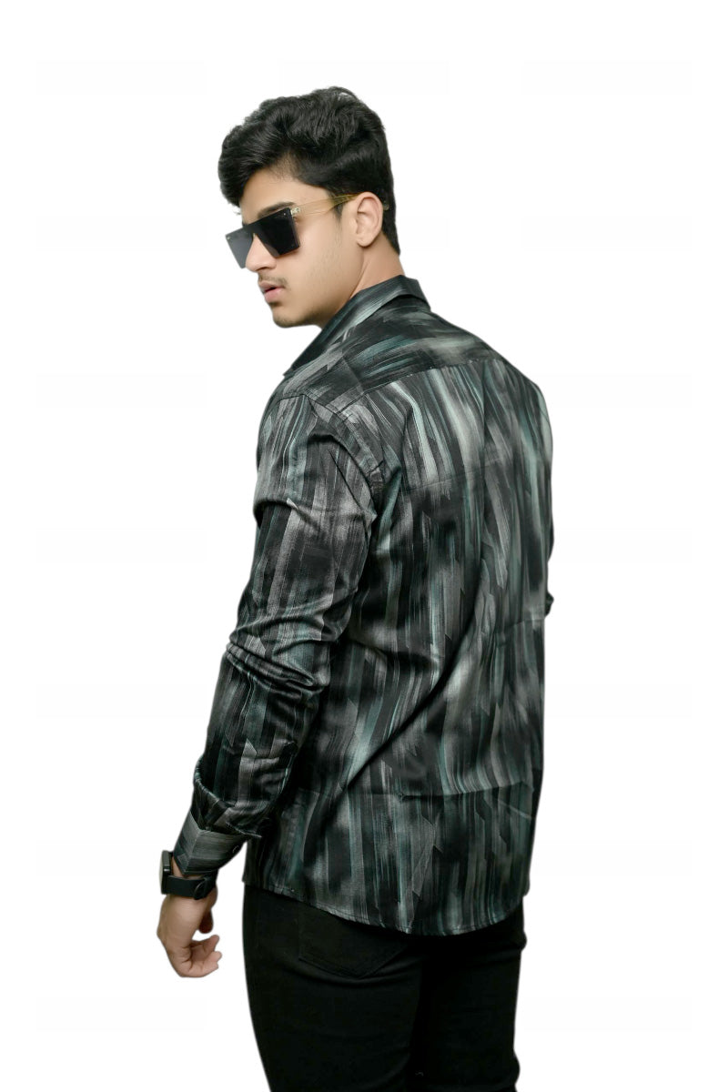 Black Structured Printed Full Shirt