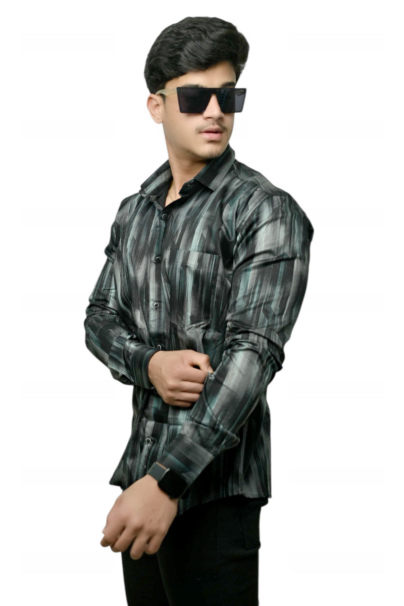 Black Structured Printed Full Shirt