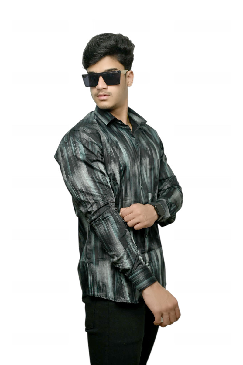 Black Structured Printed Full Shirt