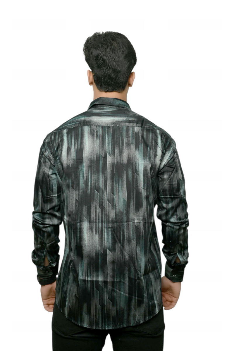 Black Structured Printed Full Shirt