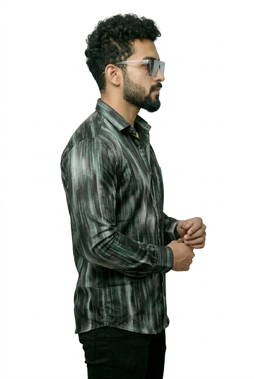 Black Structured Printed Full Shirt