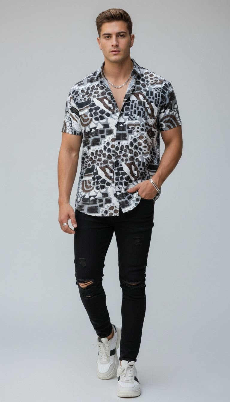 Bubble Printed Half Sleeves Cotton Shirt