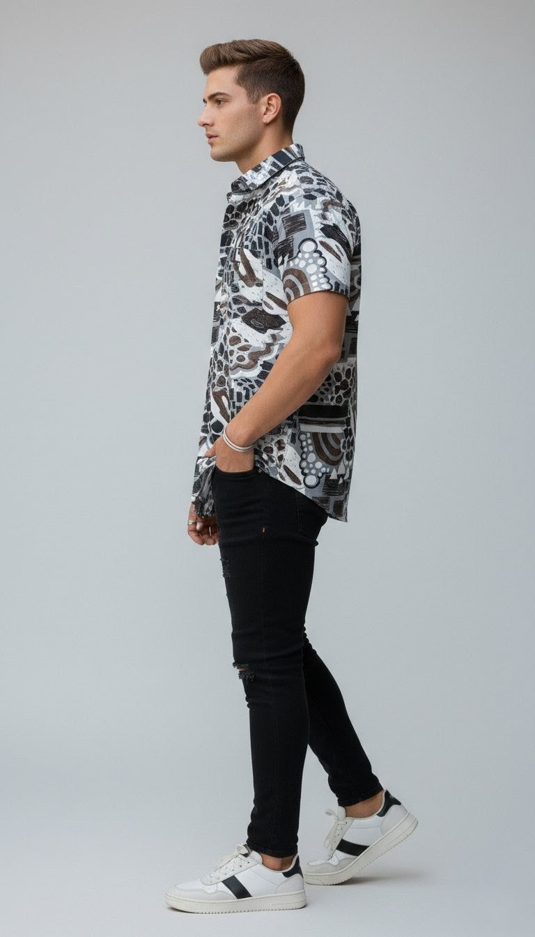 Bubble Printed Half Sleeves Cotton Shirt