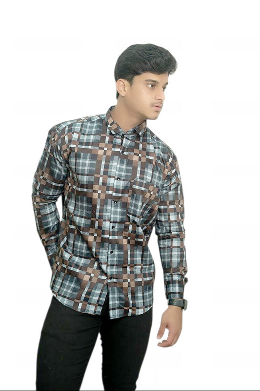 Charcoal Brown Checks Full Sleeves Shirt