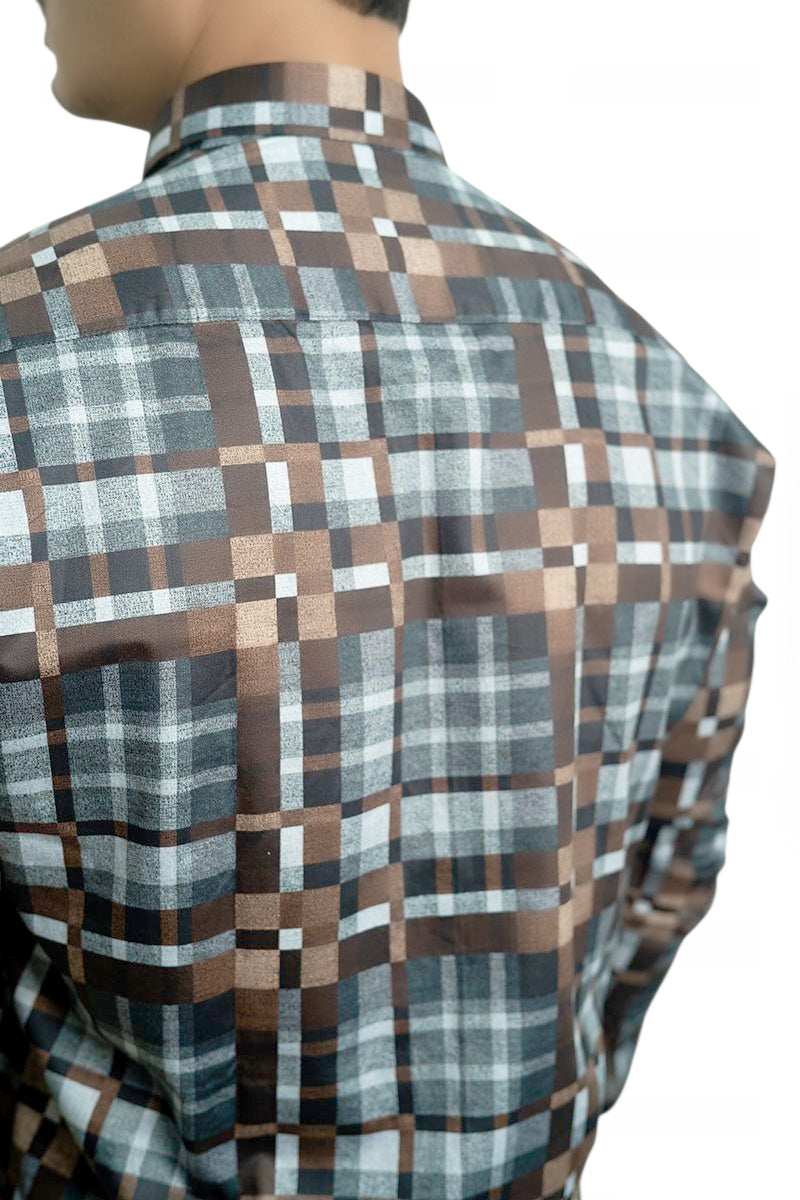 Charcoal Brown Checks Full Sleeves Shirt