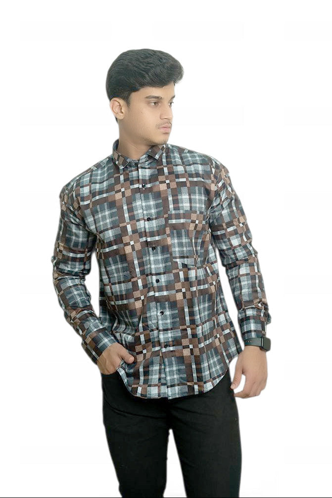 Charcoal Brown Checks Full Sleeves Shirt