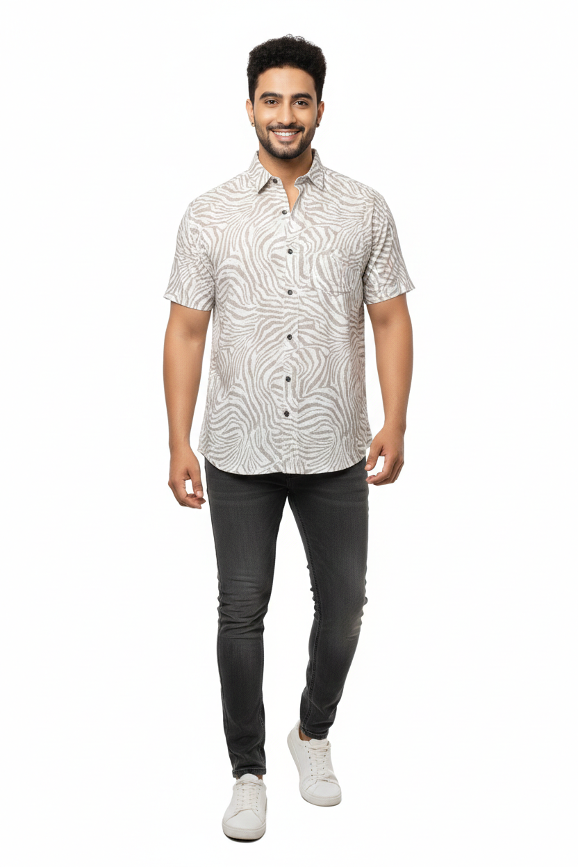 Green Tropic Trails Linen Half Sleeves Shirt