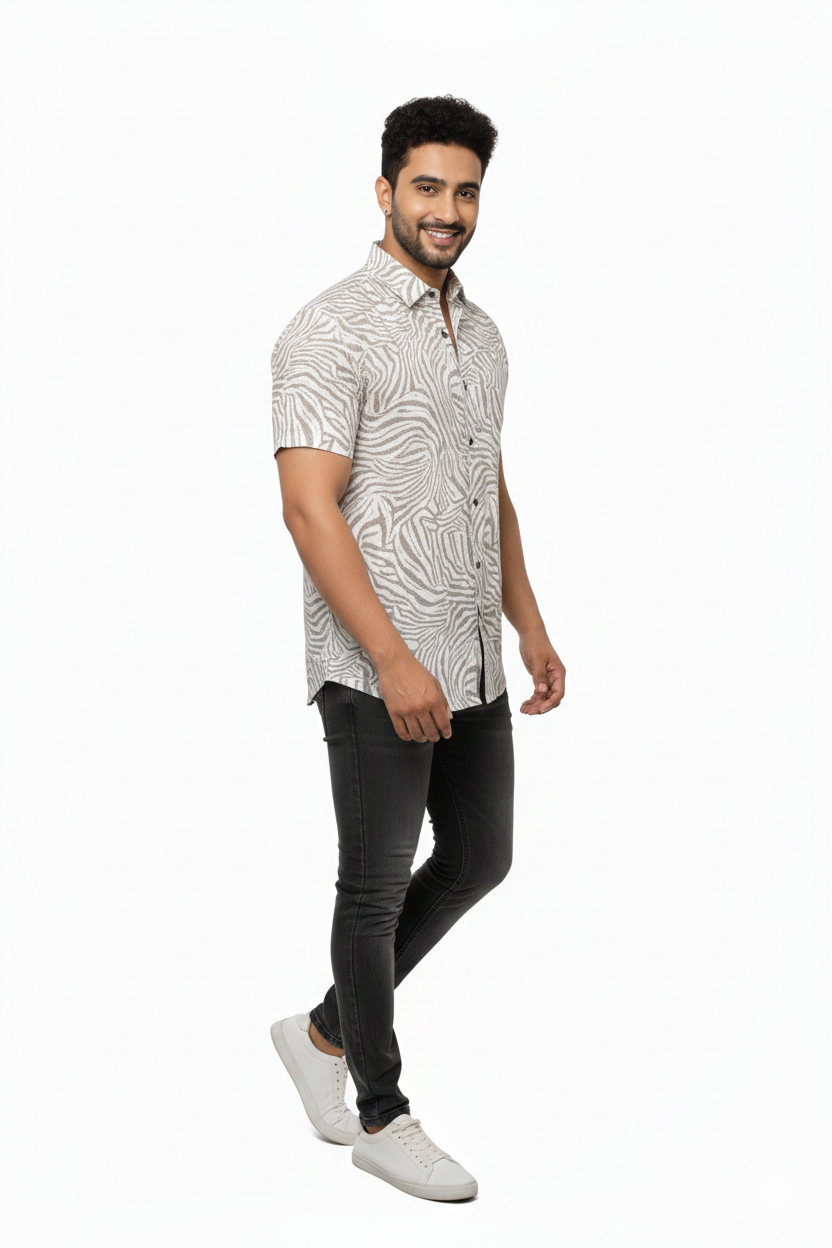 Green Tropic Trails Linen Half Sleeves Shirt