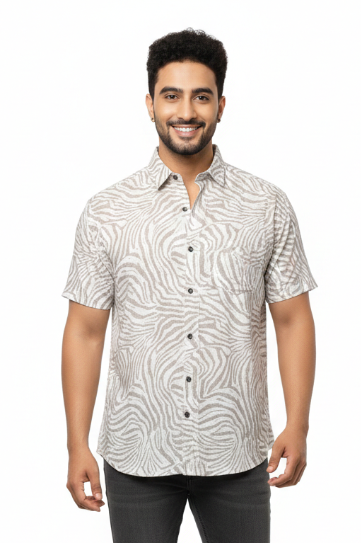 Green Tropic Trails Linen Half Sleeves Shirt