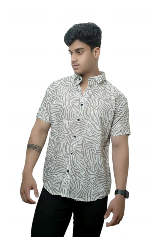 Green Tropic Trails Linen Half Sleeves Shirt