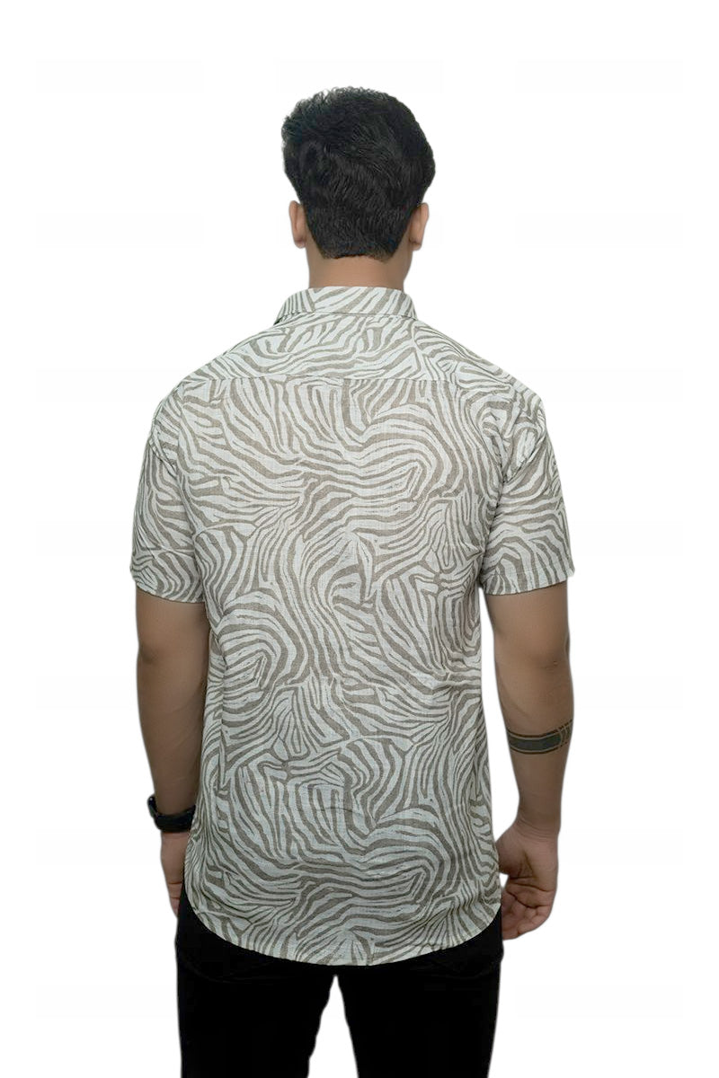 Green Tropic Trails Linen Half Sleeves Shirt