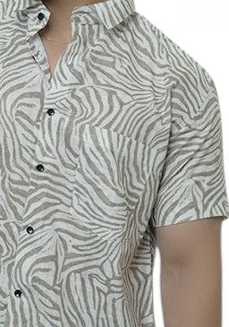 Green Tropic Trails Linen Half Sleeves Shirt