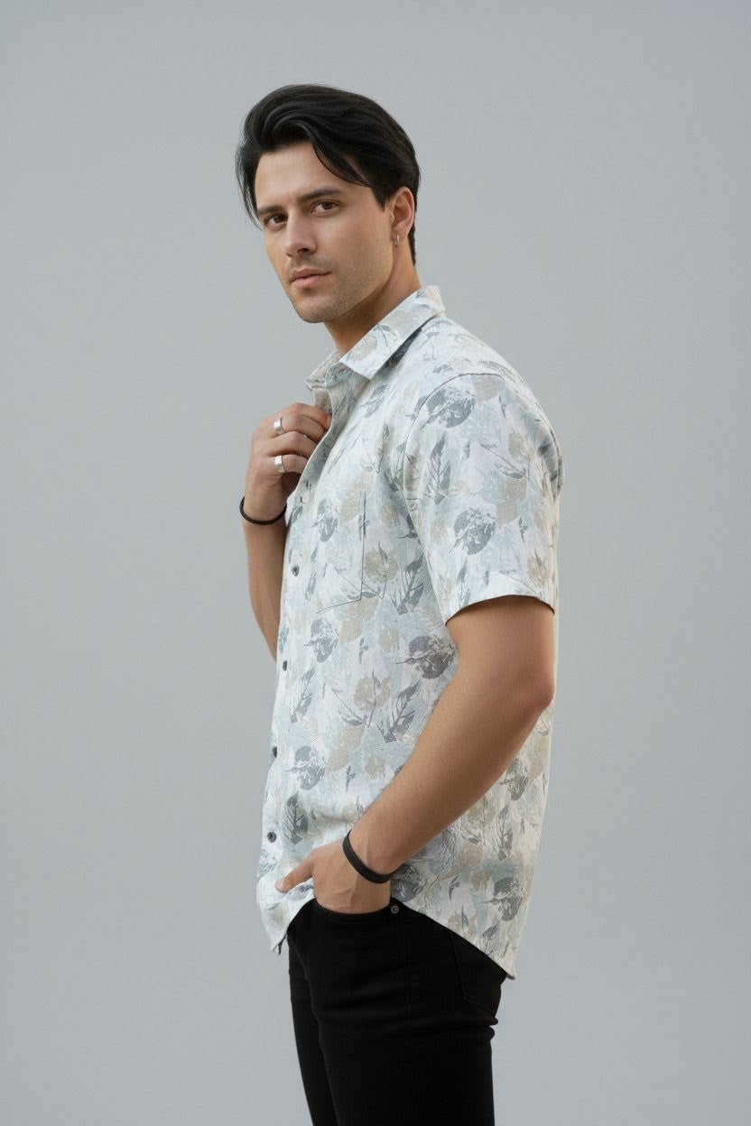 Leaf Veins Half Sleeves Shirt