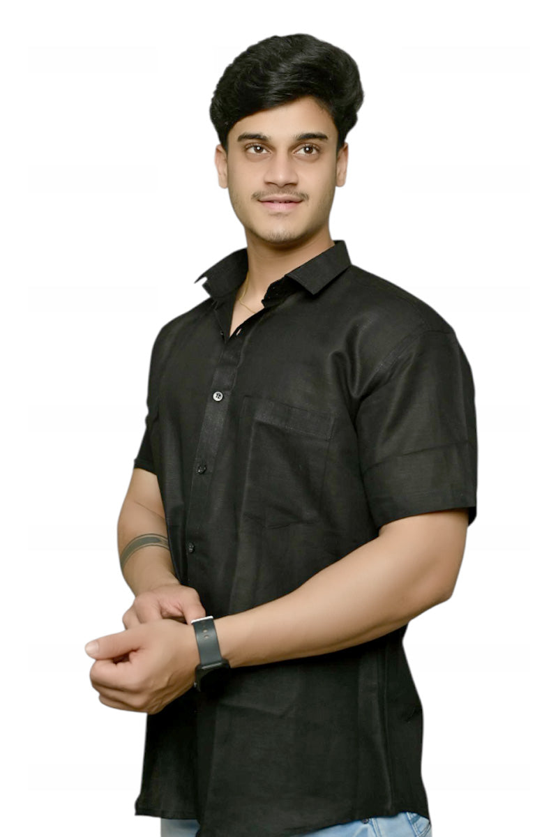 Linen- Black half sleeves shirt