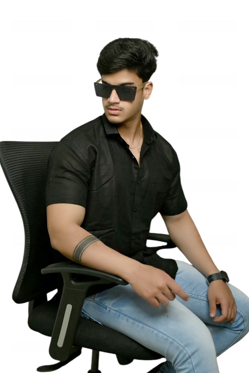 Linen- Black half sleeves shirt