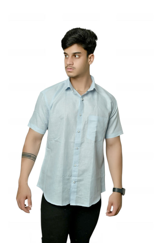 Linen- Sky Blue half sleeves shirt