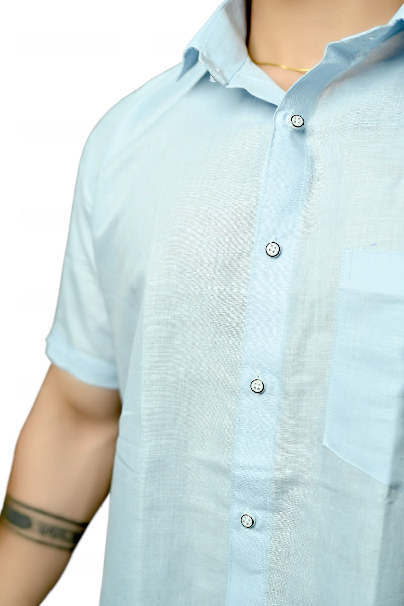 Linen- Sky Blue half sleeves shirt