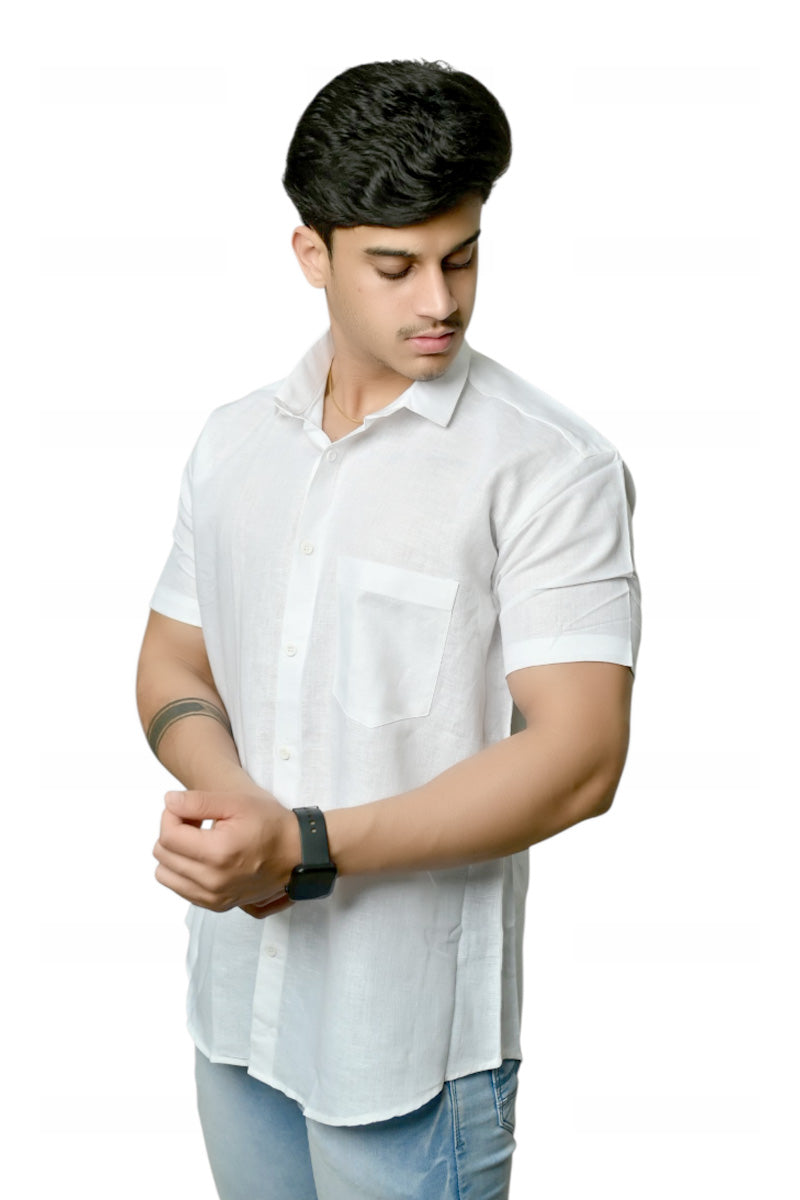 Linen- White half sleeves shirt