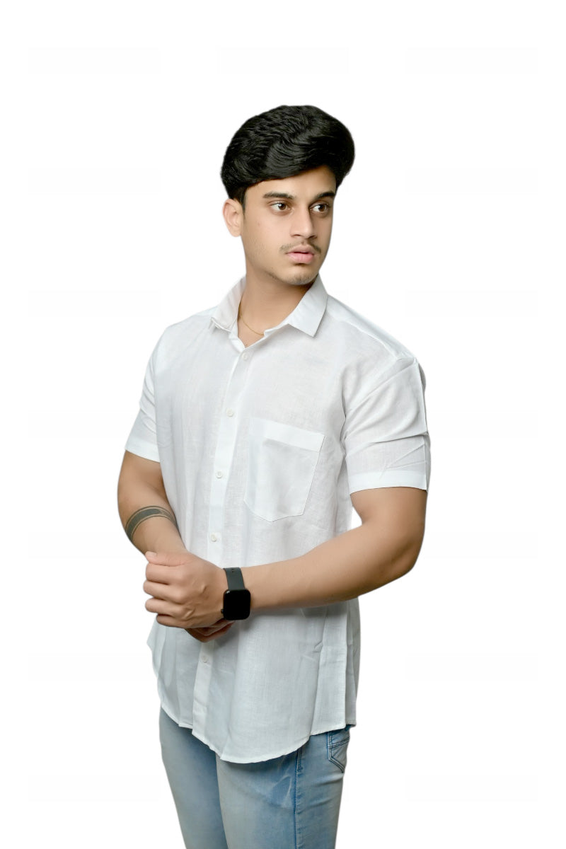 Linen- White half sleeves shirt