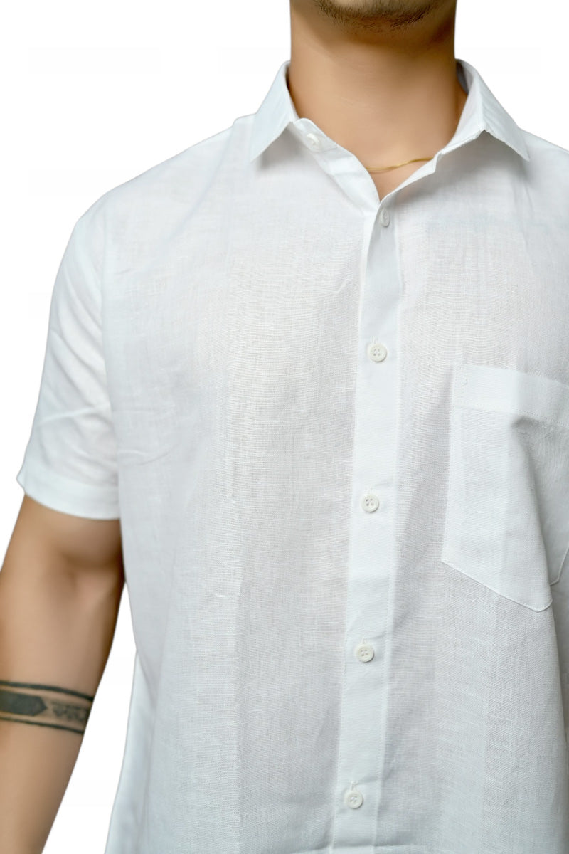 Linen- White half sleeves shirt