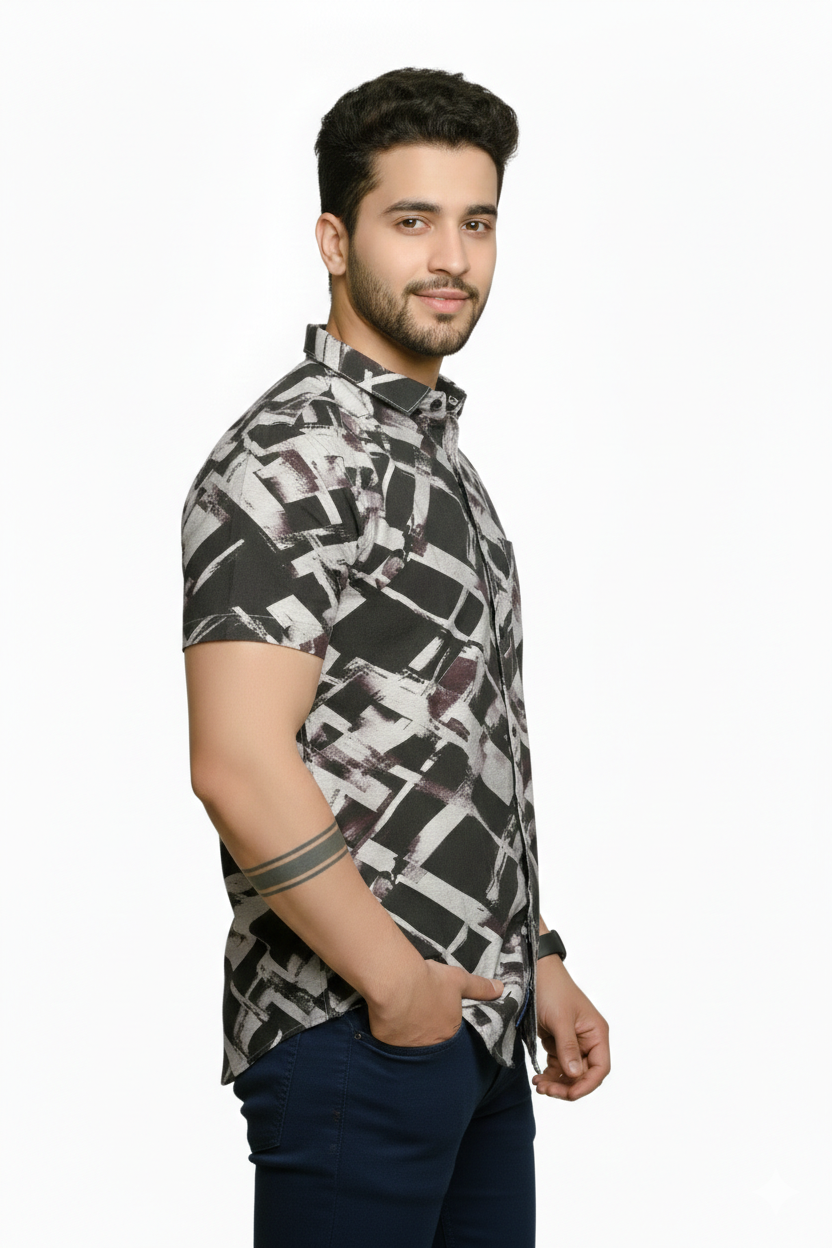 Marble Noir Half Sleeves Shirt