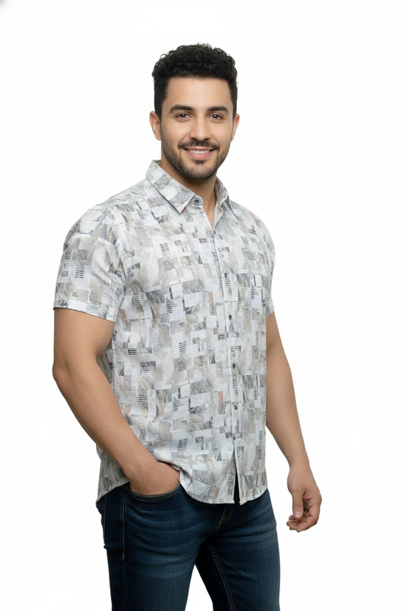Mosaic Stamps  Half Sleeves Shirt