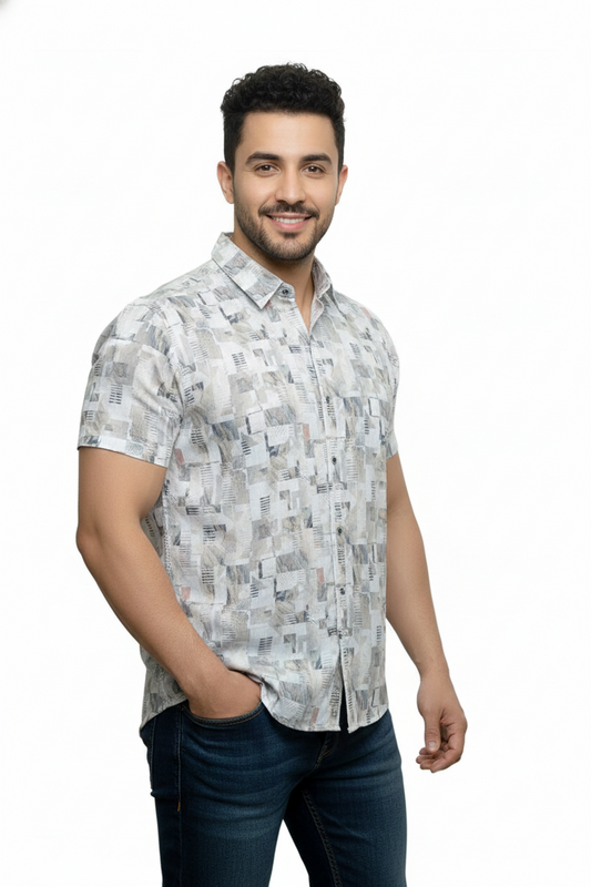 Mosaic Stamps  Half Sleeves Shirt