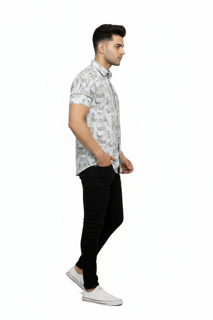 Mosaic Stamps  Half Sleeves Shirt