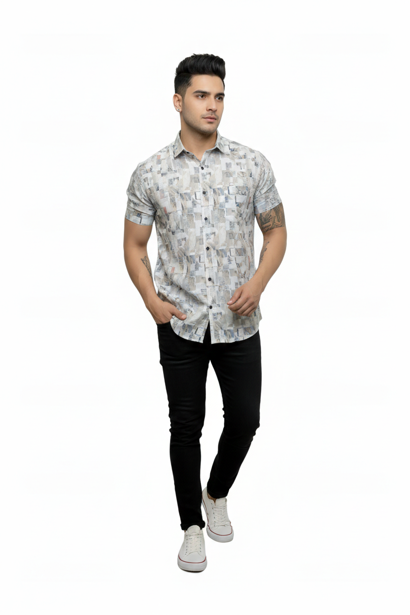 Mosaic Stamps  Half Sleeves Shirt