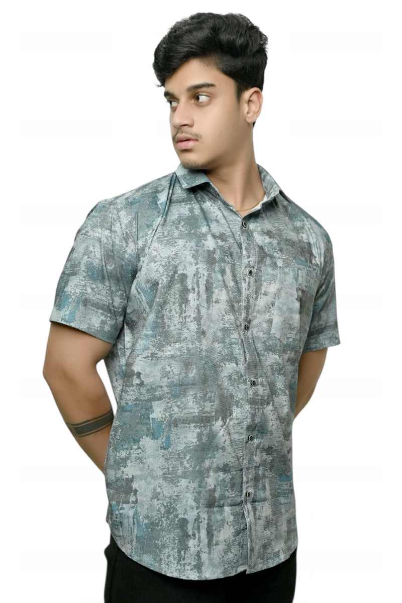 Olive Printed Half Sleeves Cotton Shirt