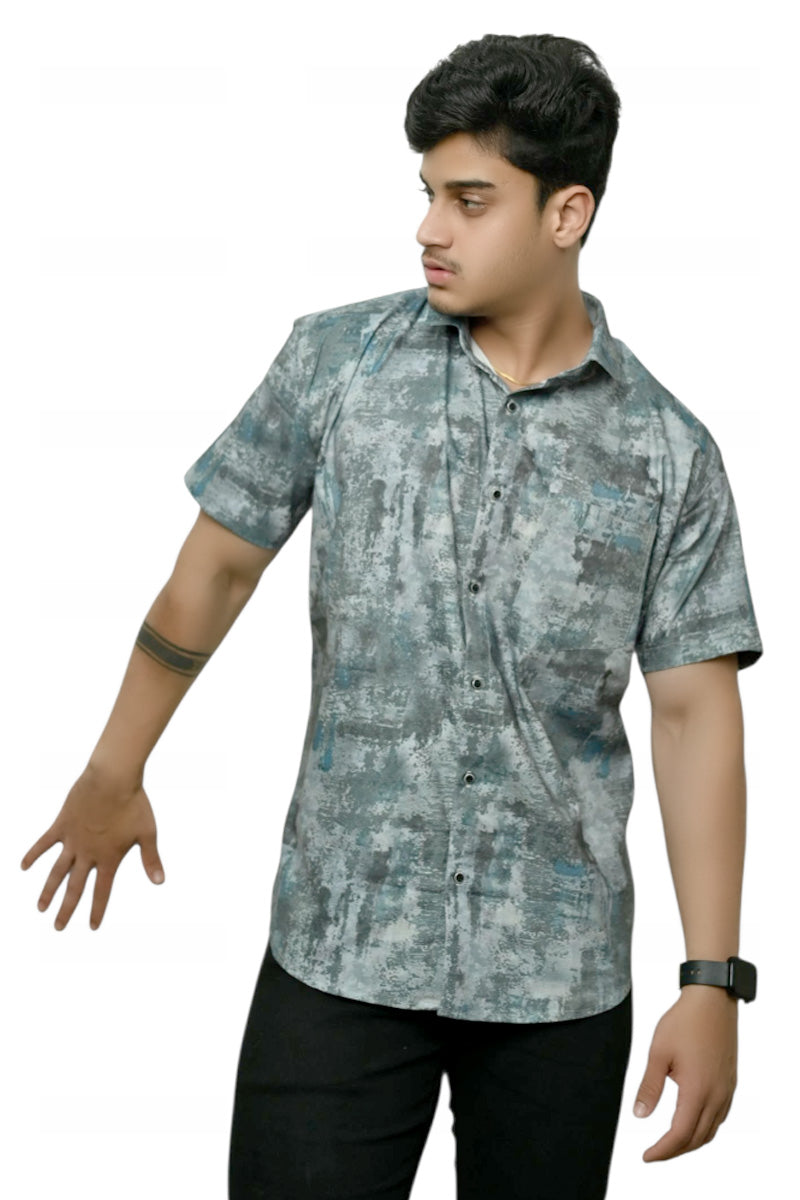 Olive Printed Half Sleeves Cotton Shirt