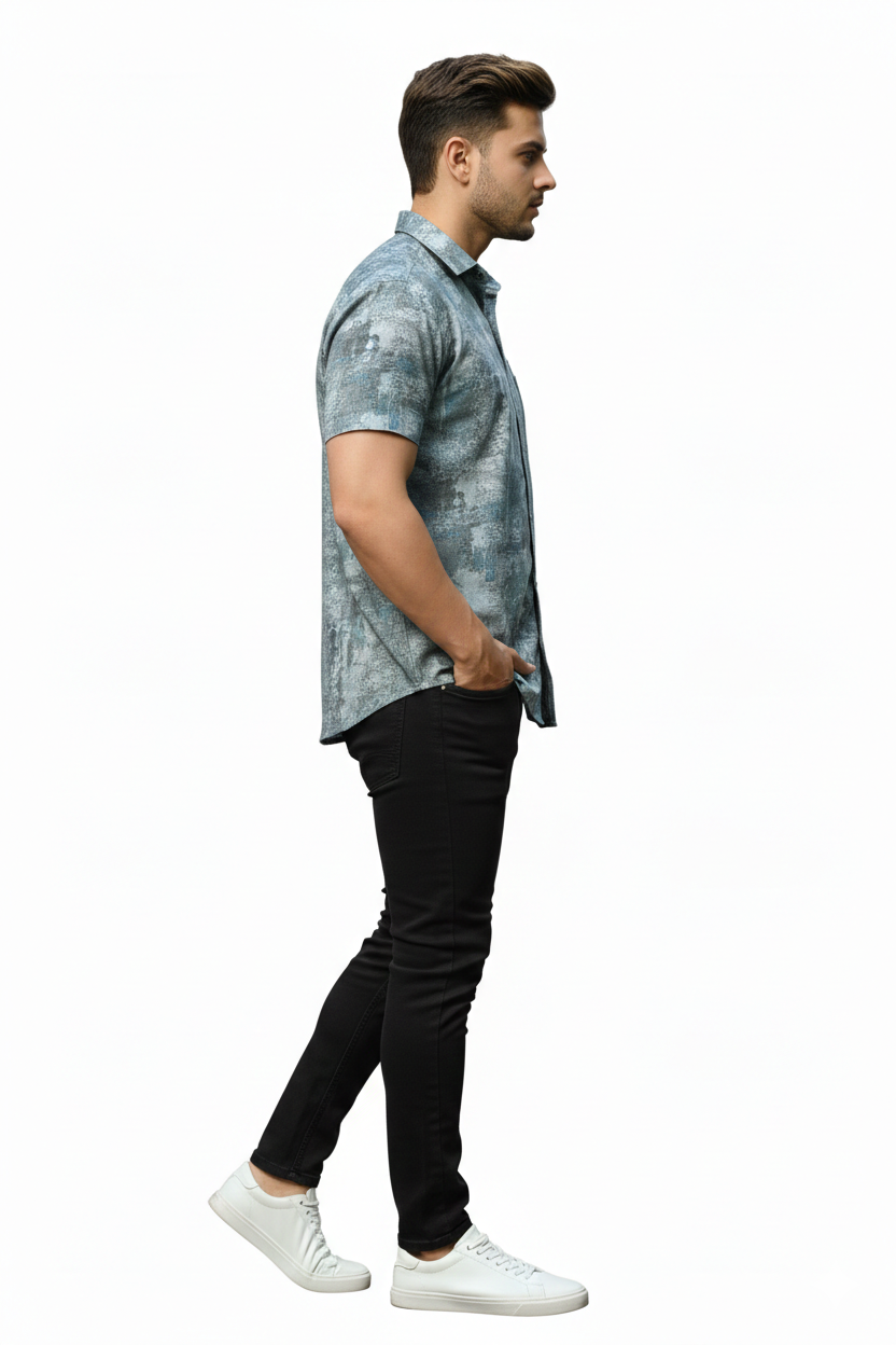 Olive Printed Half Sleeves Cotton Shirt