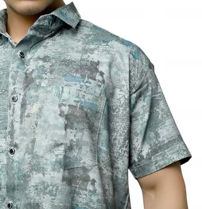 Olive Printed Half Sleeves Cotton Shirt