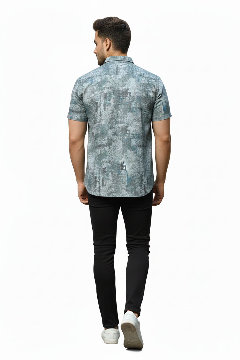 Olive Printed Half Sleeves Cotton Shirt