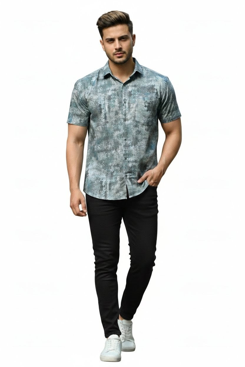Olive Printed Half Sleeves Cotton Shirt