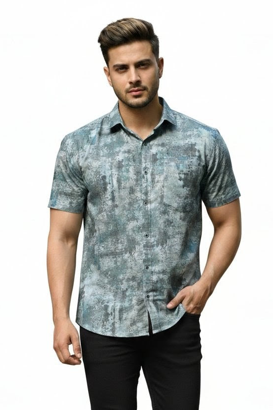 Olive Printed Half Sleeves Cotton Shirt